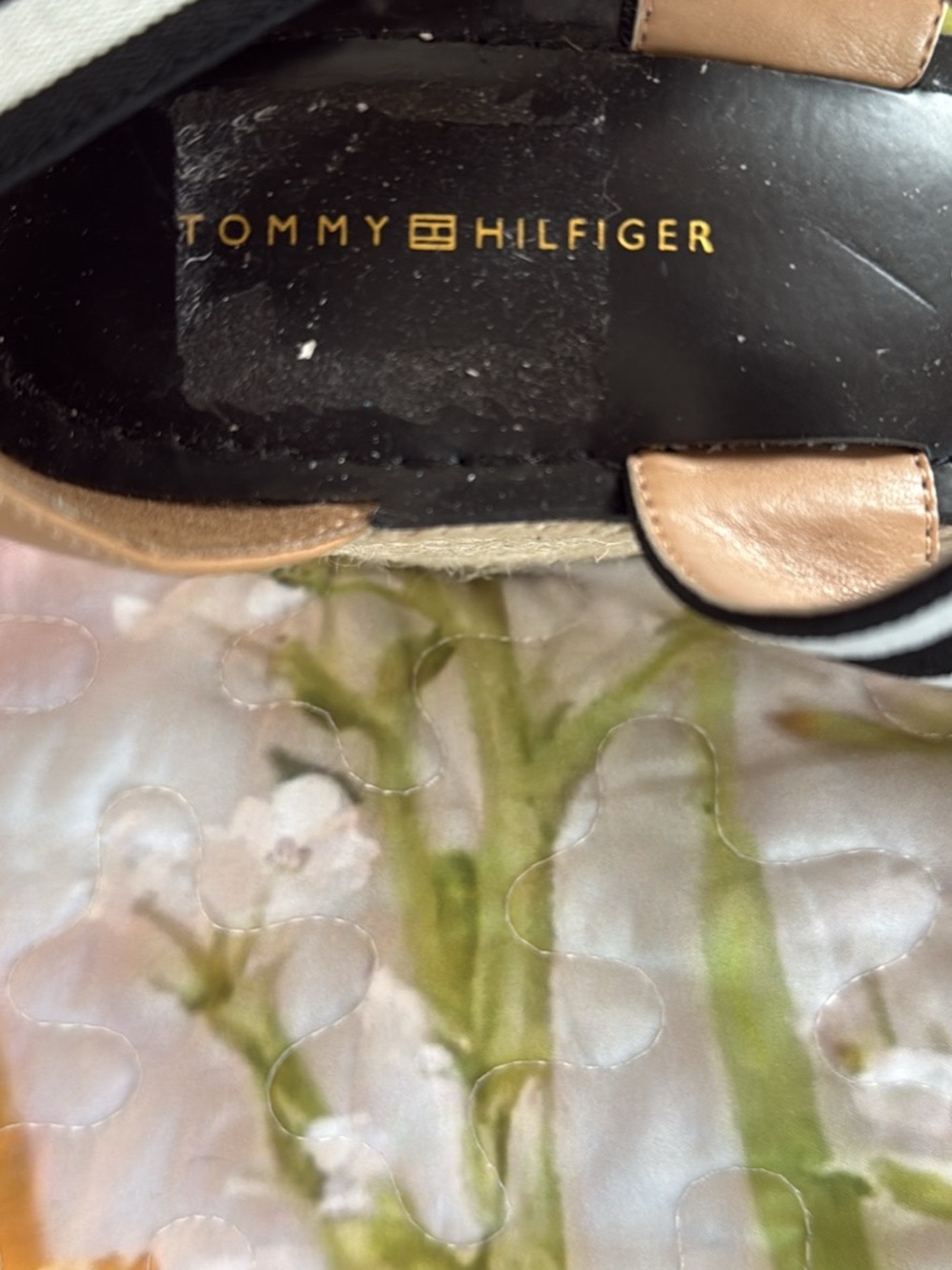 Tommy Hilfiger Black & White Striped Espadrille Wedge Sandals - Picture 3 of 4